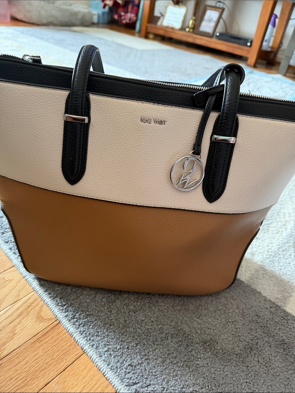 Nine West Colorblock Tote in Black, White & Tan